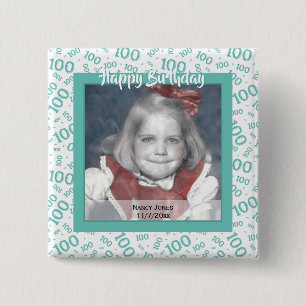 Badge Carré 5 Cm Votre photo : 100e nombre aléatoire Motif Turquoi