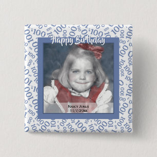 Badge Carré 5 Cm Votre photo 100ème motif de nombre aléatoire bleu/