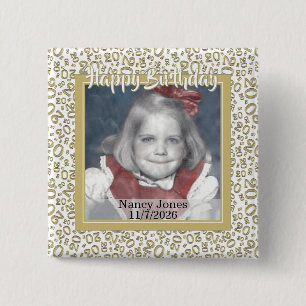 Badge Carré 5 Cm Votre Photo 20 Motif de Nombre Aléatoire Or/Blanc