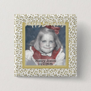 Badge Carré 5 Cm Votre Photo 25 Motif de Nombre Aléatoire Or/Blanc