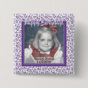 Badge Carré 5 Cm Votre Photo 25 Motif de Nombre Aléatoire Violet/Bl