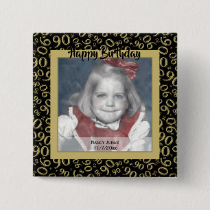 Badge Carré 5 Cm Votre Photo 90 Motif de Nombre Aléatoire Noir/Or