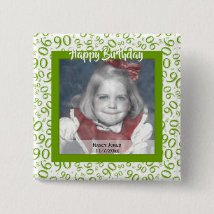 Badge Carré 5 Cm Votre Photo 90 Motif de Nombre Aléatoire Vert/Blan