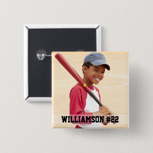 Badge Carré 5 Cm Votre photo Custom Baseball ou votre sport