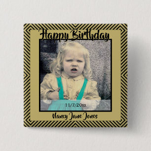 Badge Carré 5 Cm Votre photo : Lignes géométriques diagonales Noir