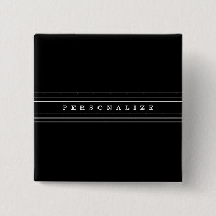Badge Carré 5 Cm Votre texte personnalisé & rayures modernes Noir
