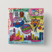 Badge Carré 5 Cm Voyage mondial - Hong Kong (Devant)