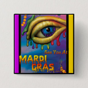 Badge Carré 5 Cm Voyez-vous à Mardi Gras Eye