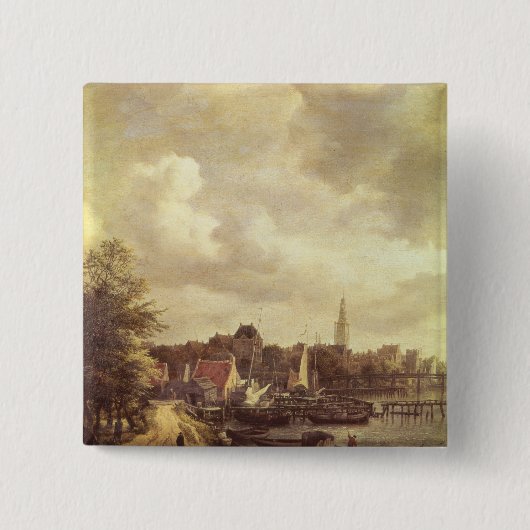 Badge Carré 5 Cm Vue d'Amsterdam (Devant)