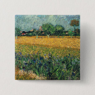 Badge Carré 5 Cm Vue d'Arles avec Irises Van Gogh Art