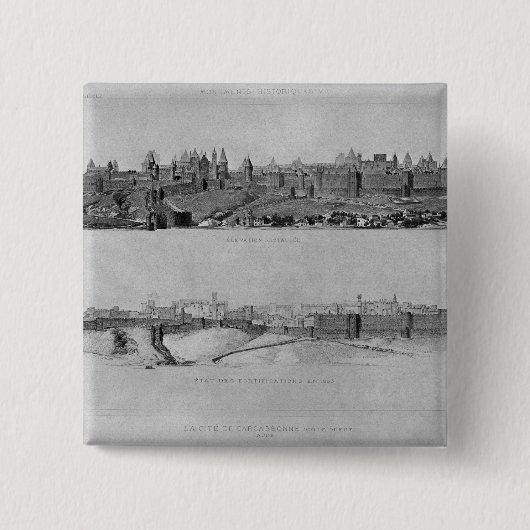 Badge Carré 5 Cm Vue de Carcassonne du côté Ouest (Devant)