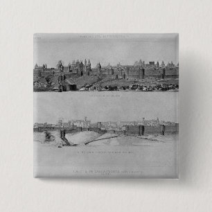Badge Carré 5 Cm Vue de Carcassonne du côté Ouest