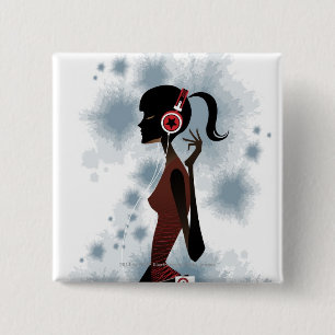 Badge Carré 5 Cm Vue de côté de la musique de écoute de femme