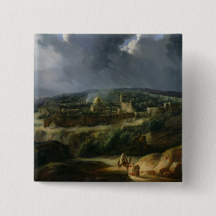 Badge Carré 5 Cm Vue de Jérusalem de la vallée de Jehoshaphat