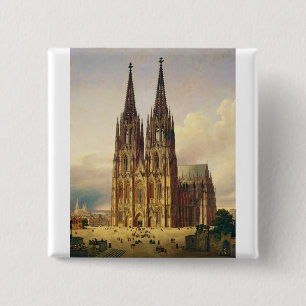 Badge Carré 5 Cm Vue de la cathédrale gothique de Cologne dans tout