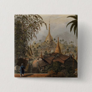 Badge Carré 5 Cm Vue de la grande pagoda de Dagon et du Scener