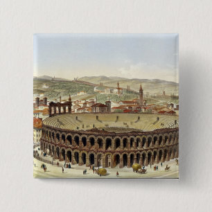 Badge Carré 5 Cm Vue de l'amphithéâtre romain, Vérone, b gravé