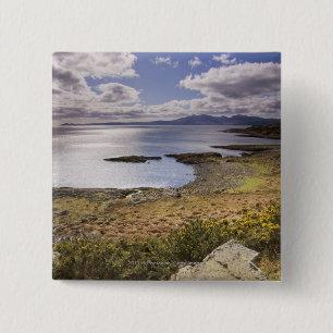 Badge Carré 5 Cm Vue de l'eau et de côte dans le Bute, Argyll,