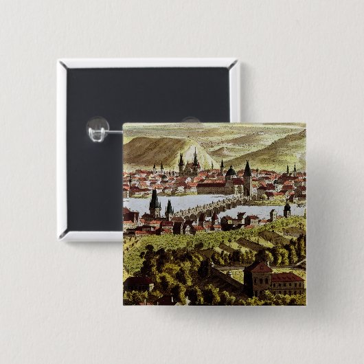 Badge Carré 5 Cm Vue de Prague (Devant & derrière)