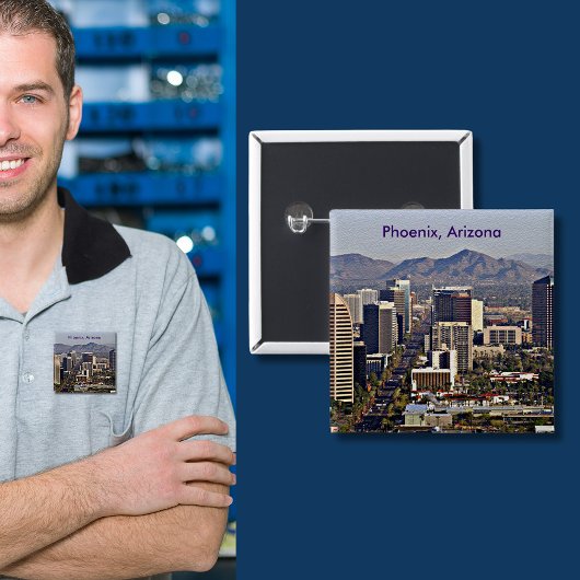 Badge Carré 5 Cm Vue du centre de Phoenix, Arizona