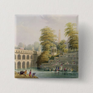 Badge Carré 5 Cm Vue du pont près de Baroda dans Guzerat, de Vo