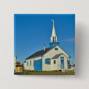 Badge Carré 5 Cm Vue d'une église bleue et blanche dans la tribu De