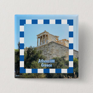 Badge Carré 5 Cm Vue extérieure de l'Acropole à Athènes, Grèce