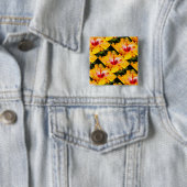 Badge Carré 5 Cm Vue latérale de l'Hibiscus orange (En situation)