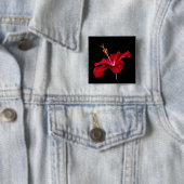 Badge Carré 5 Cm Vue latérale de l'Hibiscus rouge (En situation)