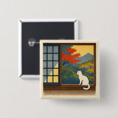 Badge Carré 5 Cm Wa – Quiet Window with White Cat (Devant & derrière)