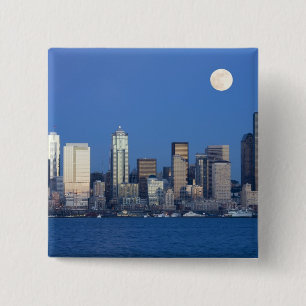 Badge Carré 5 Cm WA, Seattle, panorama de Seattle et Elliott Bay 2