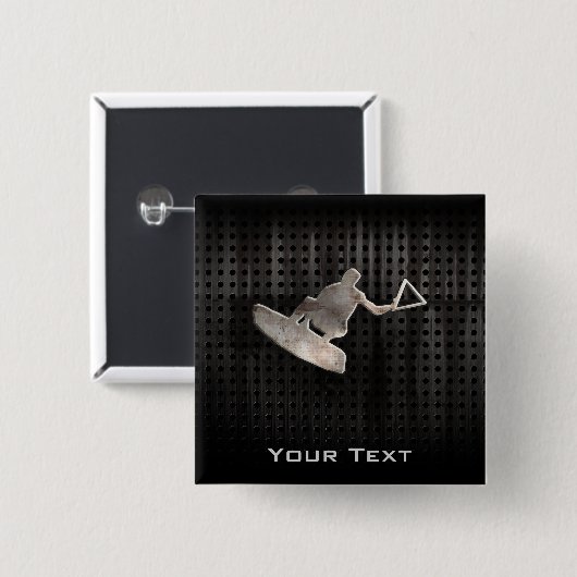 Badge Carré 5 Cm Wakeboarder ; Noir frais (Devant & derrière)