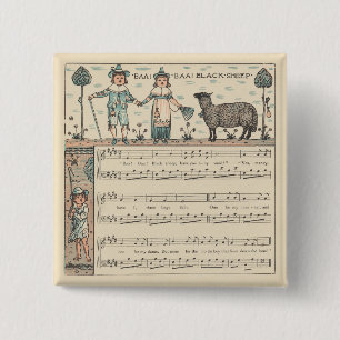 Badge Carré 5 Cm Walter Crane Baa Baa Mouton Noir Comptine