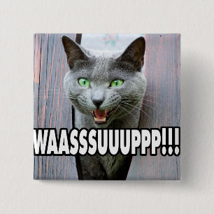 Badge Carré 5 Cm WASSUP - Mème de chat