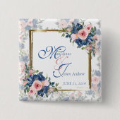 Badge Carré 5 Cm Watercolor Navy & Blush Wedding (Devant)
