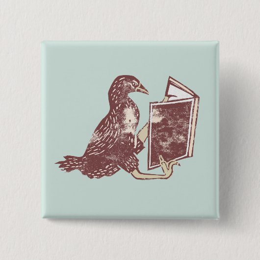 Badge Carré 5 Cm Weka Bird Lire un livre (Devant)