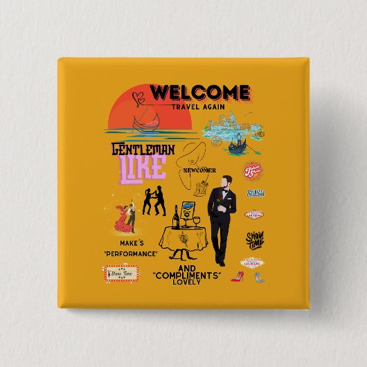 BADGE CARRÉ 5 CM WELCOME AGAIN (Devant)