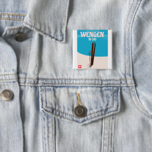 Badge Carré 5 Cm Wengen, Suisse, Affiche de ski