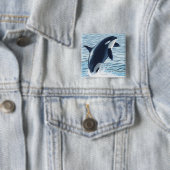 Badge Carré 5 Cm Whidbey Island, Washington Orca Jumping (En situation)