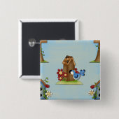 Badge Carré 5 Cm Whimsical Bluebird and Birdhouse Cute Spring (Devant & derrière)