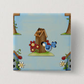 Badge Carré 5 Cm Whimsical Bluebird and Birdhouse Cute Spring (Devant)