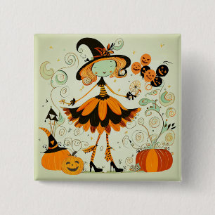 Badge Carré 5 Cm whimsical/sorcière/citrouille/chute