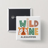 Badge Carré 5 Cm Wild One Jungle Thème 1er Anniversaire (Devant & derrière)