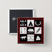 Badge Carré 5 Cm Wilderness rustique & Animaux Buffalo Check Plaid (Devant & derrière)