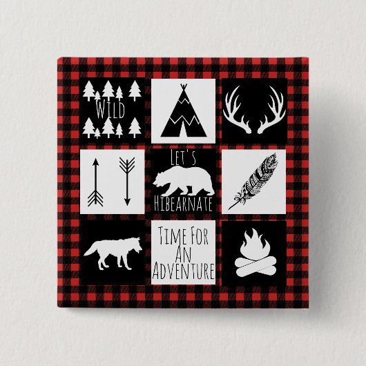 Badge Carré 5 Cm Wilderness rustique & Animaux Buffalo Check Plaid (Devant)