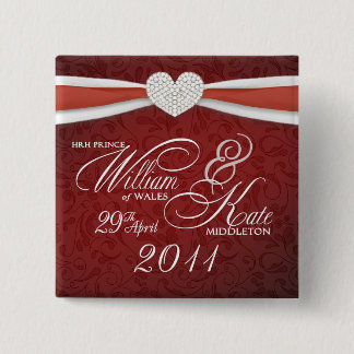 Badge Carré 5 Cm William & Kate - Épingle de souvenir du Mariage ro