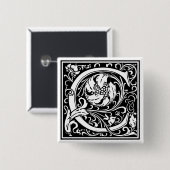 Badge Carré 5 Cm William Morris Alphabet "C" (Devant & derrière)