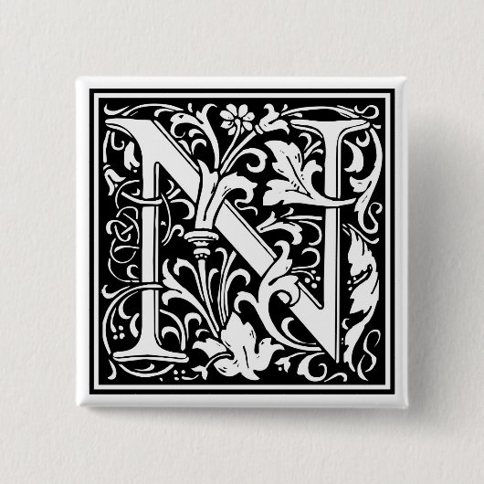 Badge Carré 5 Cm William Morris Alphabet "N" (Devant)