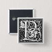 Badge Carré 5 Cm William Morris Alphabet "P" (Devant & derrière)