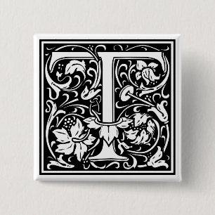 Badge Carré 5 Cm William Morris Alphabet "T"